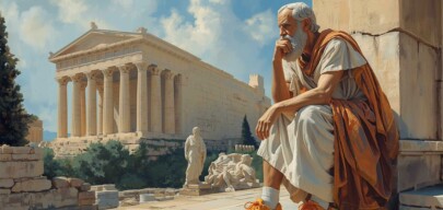 Socrates op gele sneakers